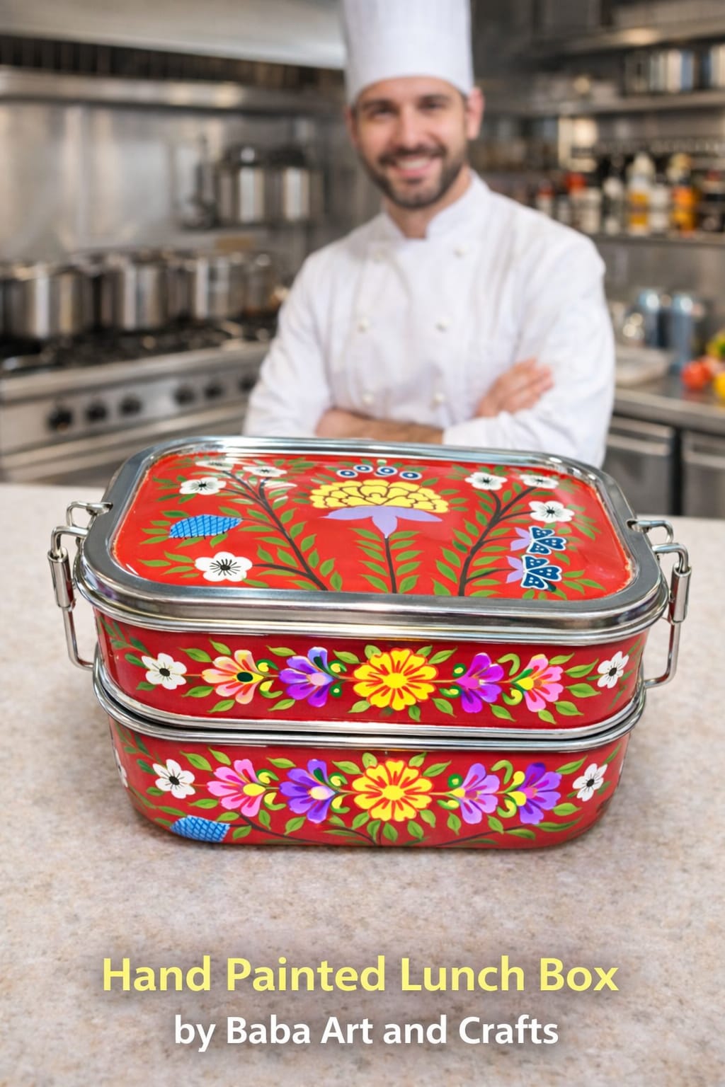 Hand painted lunch box,Bento lunch box,Enamelware tifin box,Kashmiri Enamelware,bento box for kids,hand painted bento box,Indian tiffin